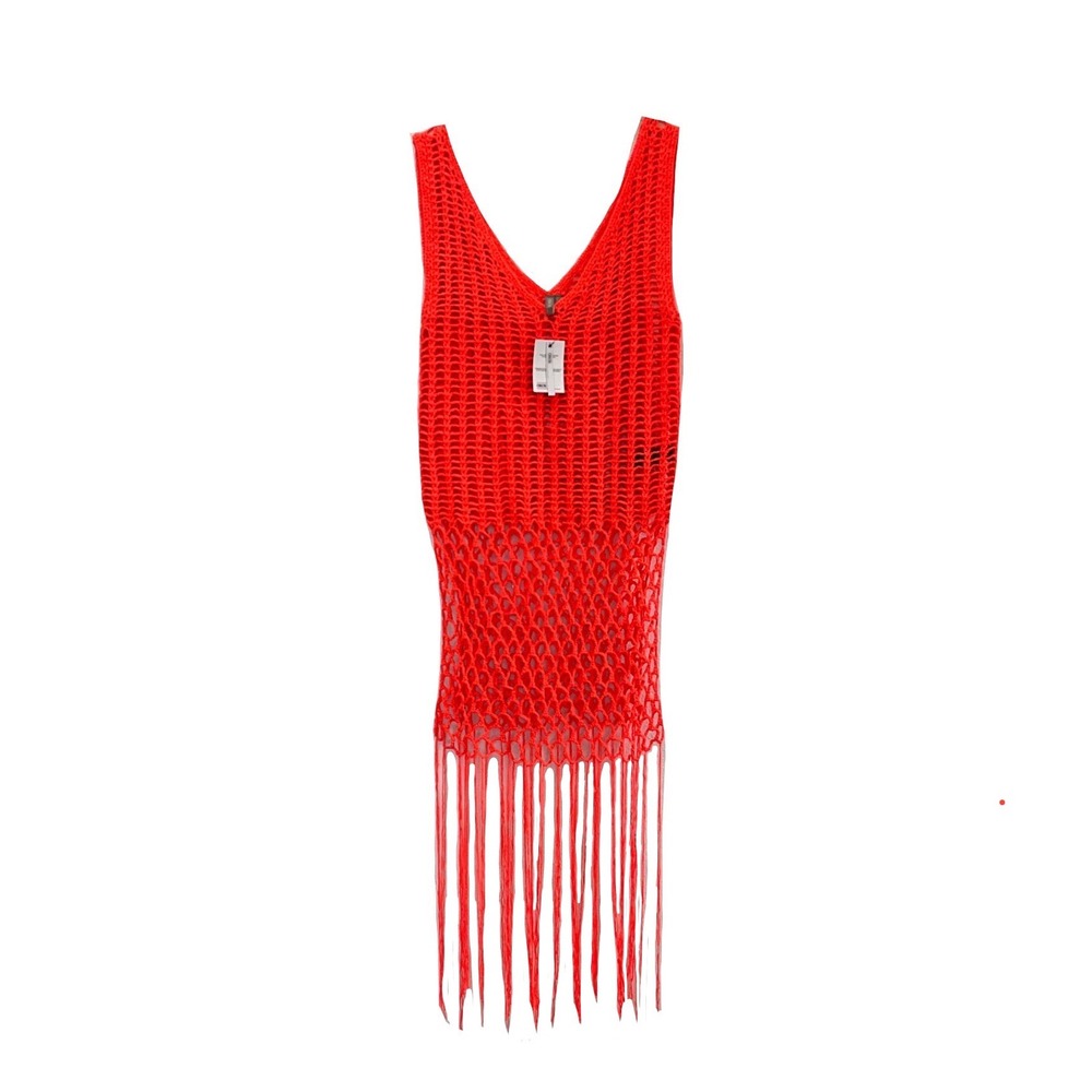 ASOS Orange Crochet Fringe Cover Up Tank Sleeveless‎ Boho Beach Festival 14 NWT